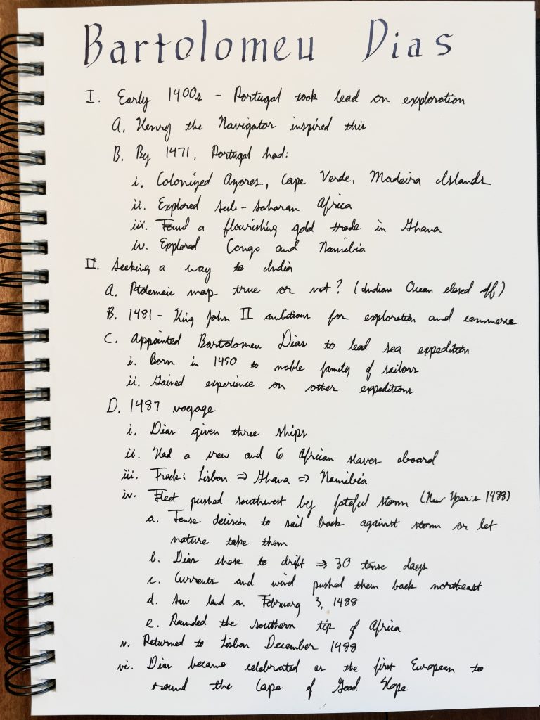 outline notes for a lesson on Bartolemeu Dias